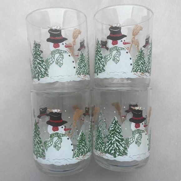 Vintage Libbey Snowman Christmas Glasses Tumbler Highball Set Of 4 Holiday - Picture 2 of 3